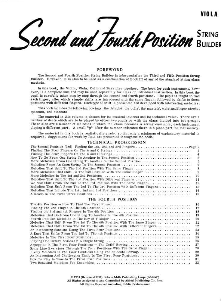 Applebaum, Samuel -2nd and 4th Position String Builder for Viola - Belwin/Mills Publication - Image 2