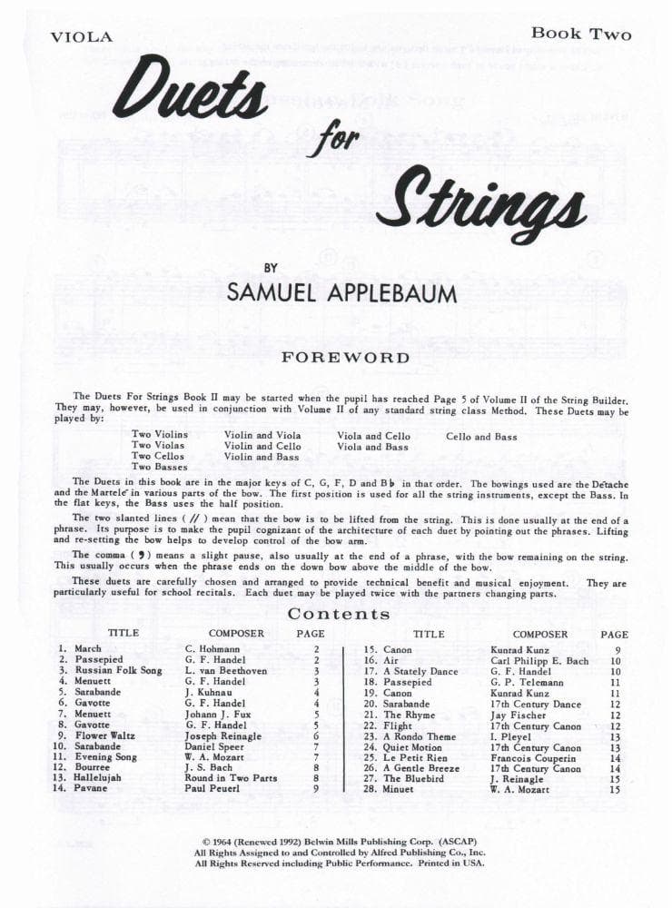 Applebaum, Samuel - Duets For Strings - Book 2 for Viola - Belwin/Mills Publication - Image 2