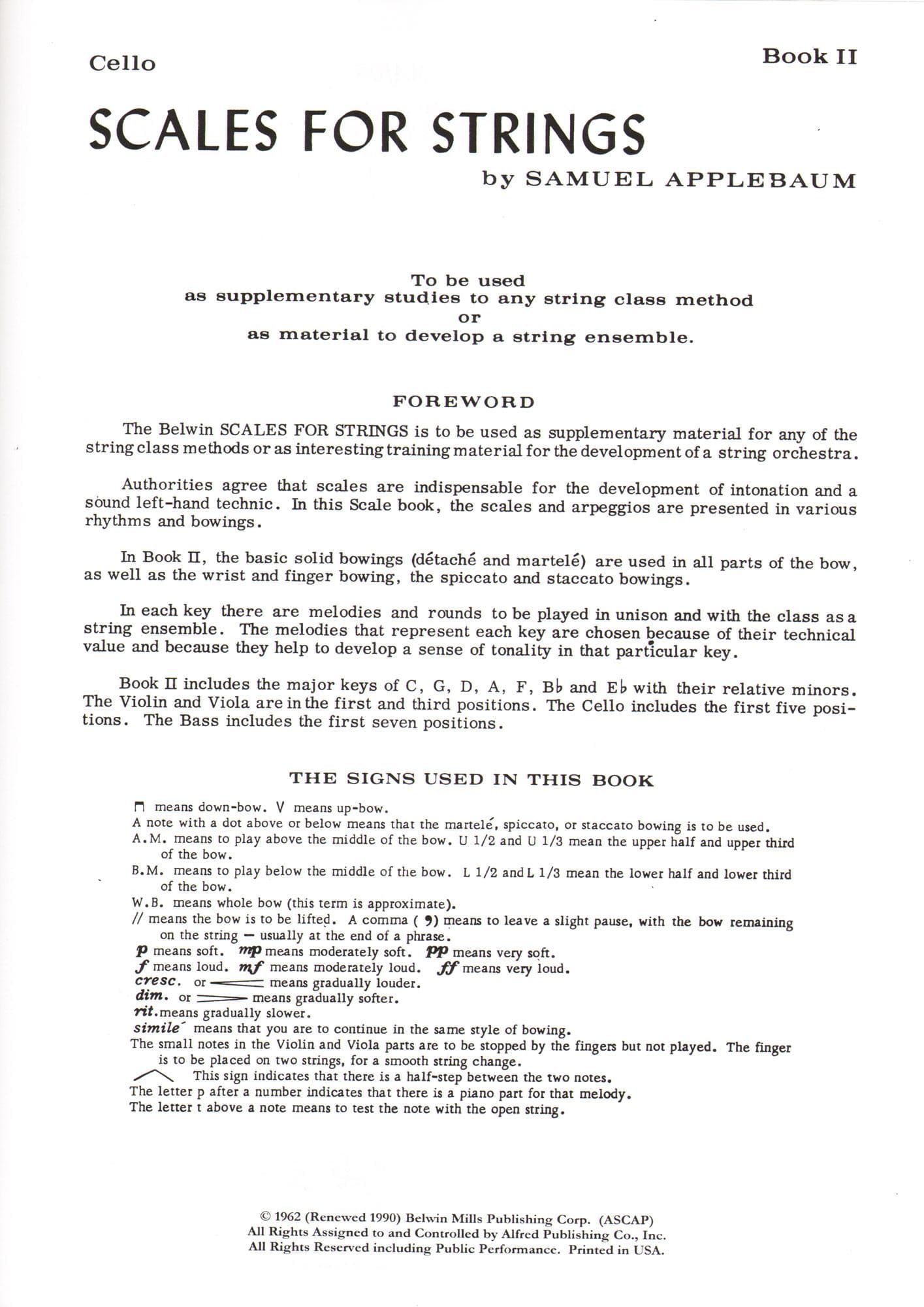Applebaum, Samuel - Scales For Strings - Book 2 for Cello - Belwin/Mills Publication - Image 2