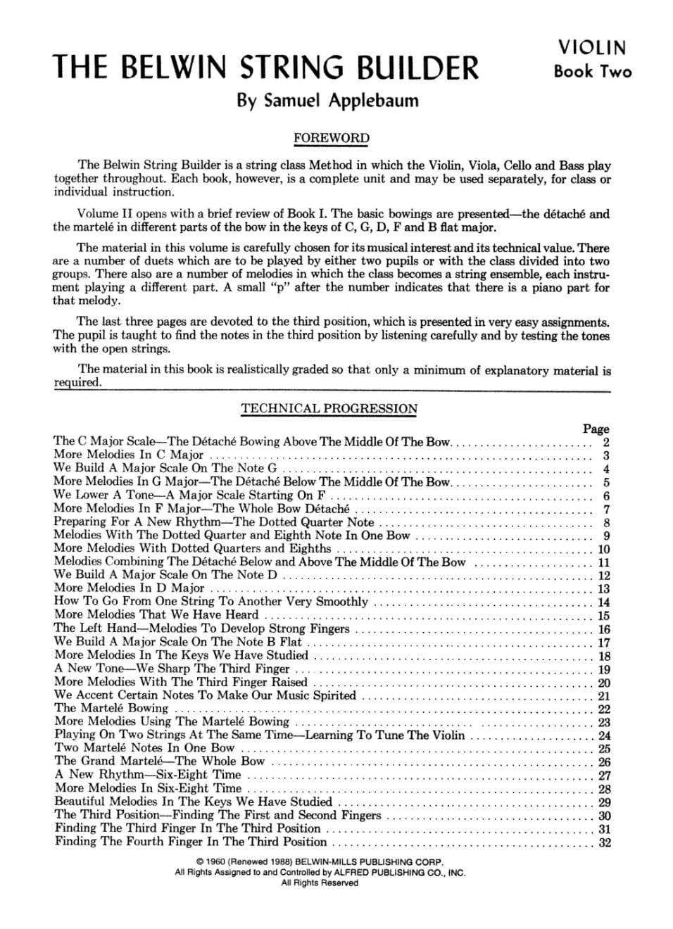 Applebaum, Samuel - String Builder - Book 2 for Violin - Belwin/Mills Publication - Image 2