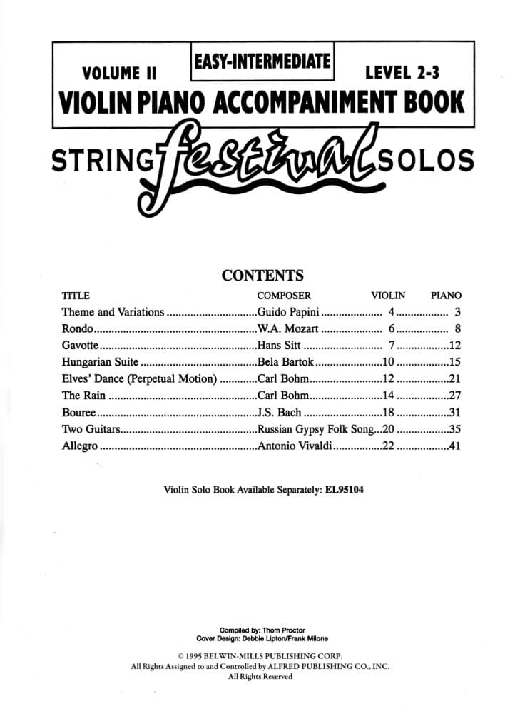 Applebaum, Samuel - String Festival Solos - Volume 2 Piano Accompaniment for Violin - Belwin/Mills Publication - Image 2