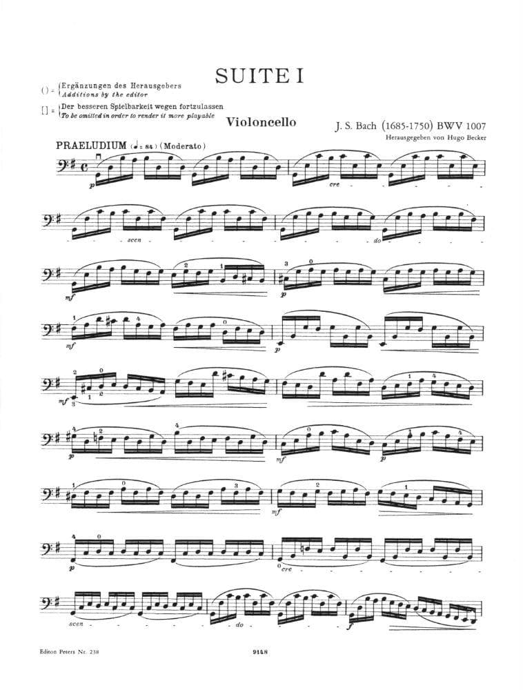 Bach, JS - 6 Suites BWV 1007 1012 for Cello - Arranged by Becker - Peters Edition - Image 2