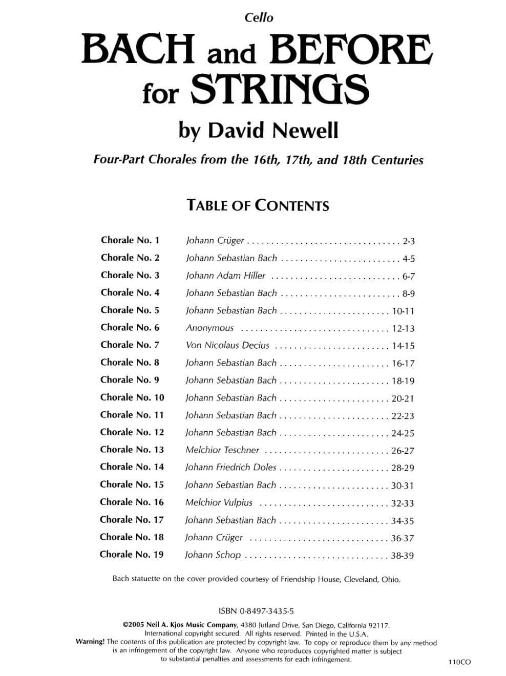 Newell, David - Bach & Before for Strings - Cello - Neil A Kjos Music Co - Image 2