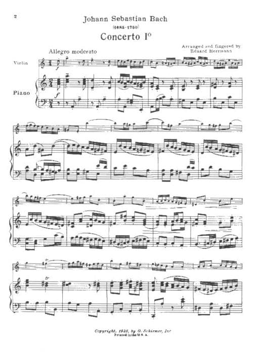 Bach, JS - Violin Concerto No 1 in A Minor, BWV 1041 - Violin and Piano - edited by Herrmann - Schirmer - Image 2
