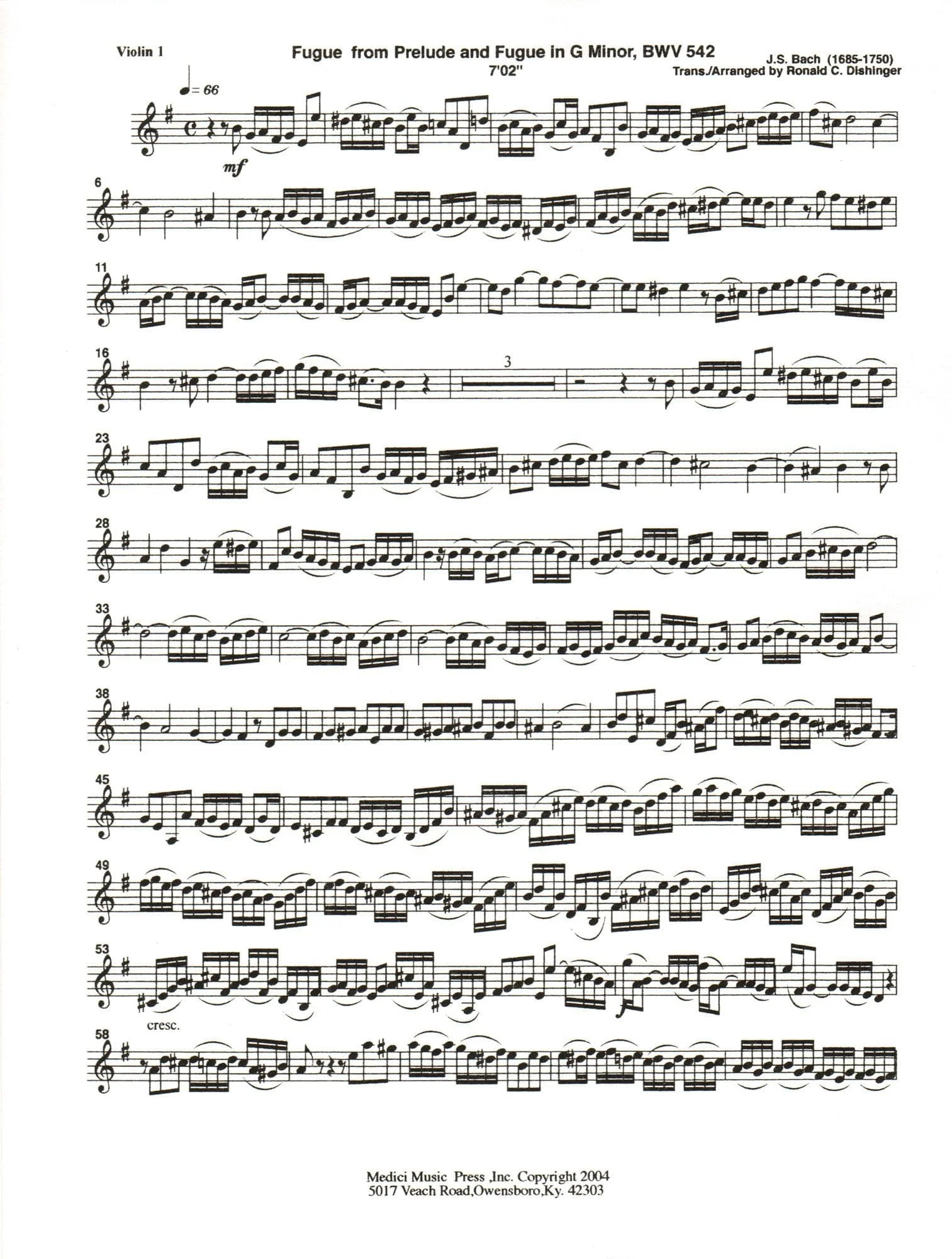 Bach, J.S. - Fugue from Prelude and Fugue (BWV 542) - for String Orchestra - arranged by Dishinger - Medici Music Press - Image 3