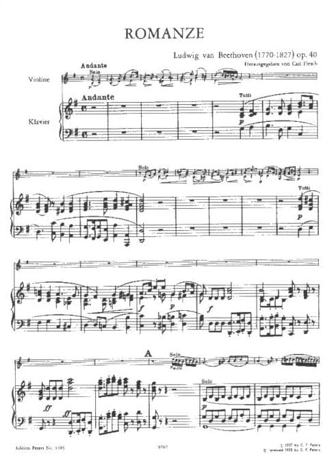 Beethoven, Ludwig - Two Romances, Op 40 and 50 - Violin and Piano - edited by Carl Flesch - Edition Peters - Image 2