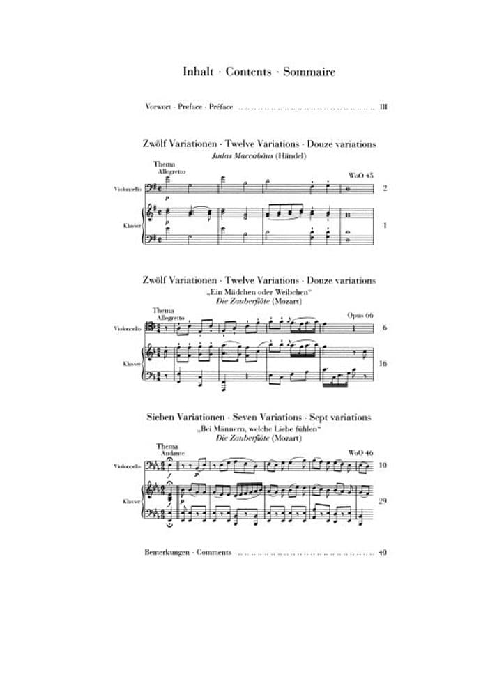Beethoven, Ludwig Von - Variations for Piano and Cello, Op 66, WoO 45, 46 - Revised Henle Verlag URTEXT edition - Image 2
