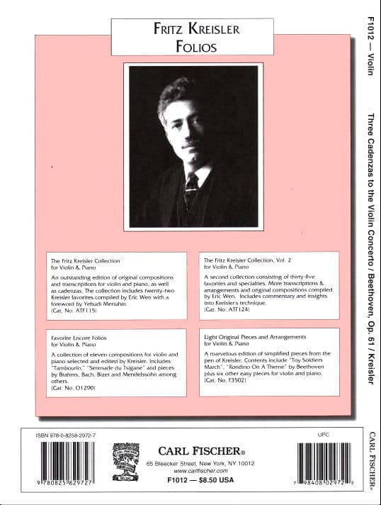 Beethoven - Cadenzas for Beethoven's Violin Concerto, Opus 61 - Violin - arranged by Fritz Kreisler - Carl Fischer - Image 3
