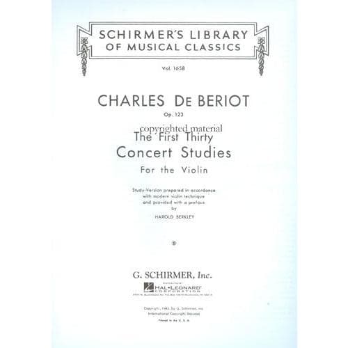 Beriot, Charles De - The First 30 Concert Studies Op 123 for Violin - edited by Berkeley - Schirmer Edition - Image 2