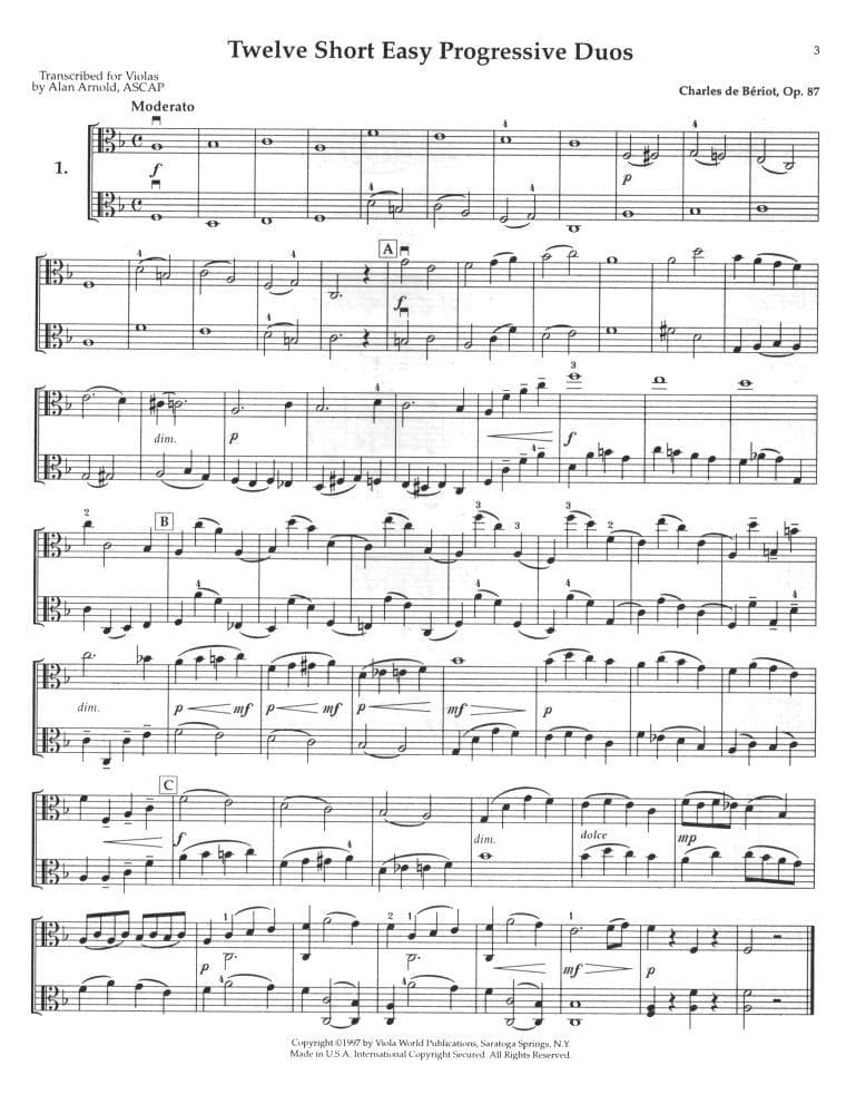 Beriot, Charles De - 12 Short Easy Progressive Duos Op 87 for Two Violas - Viola World Publication - Image 3