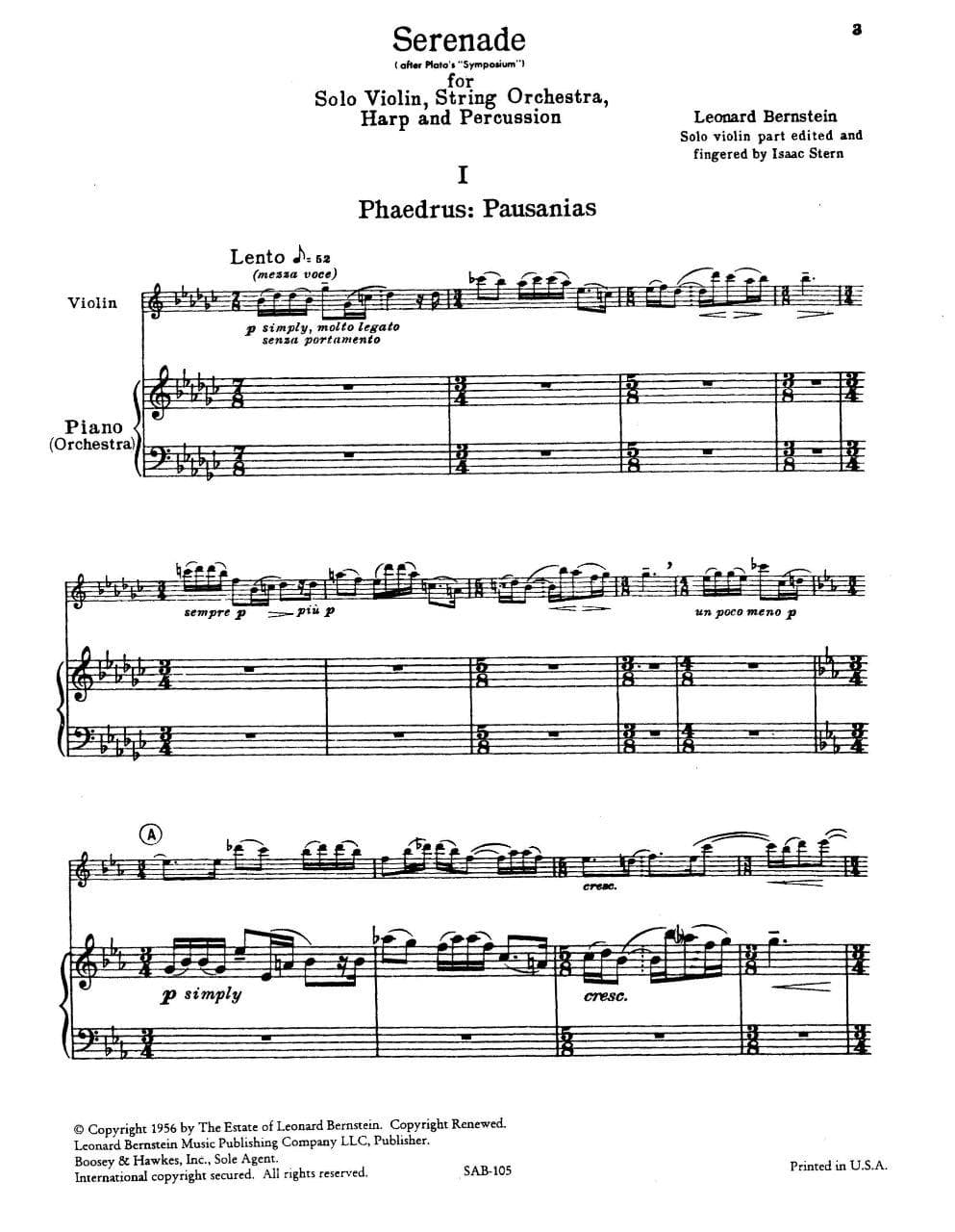 Bernstein, Leonard - Serenade (after Plato's "Symposium") for Violin and Piano - Edited by Stern - Boosey & Hawkes Edition - Image 2