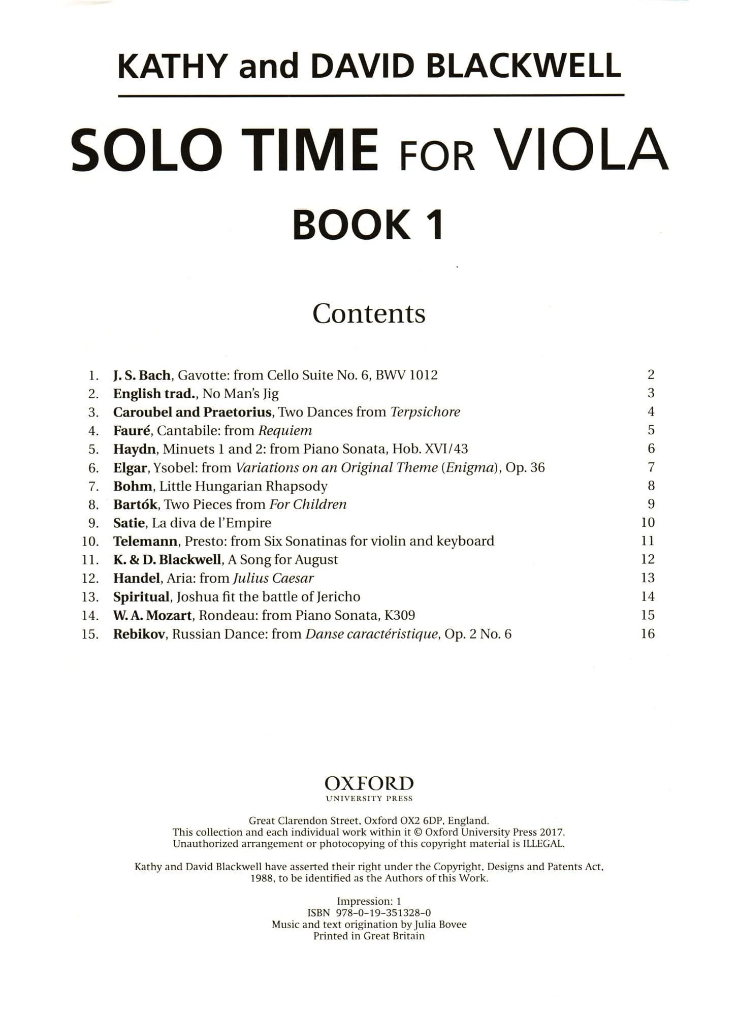 Solo Time for Viola - by Kathy and David Blackwell - Book 1 - for Viola and Piano - Oxford University Press - Image 2