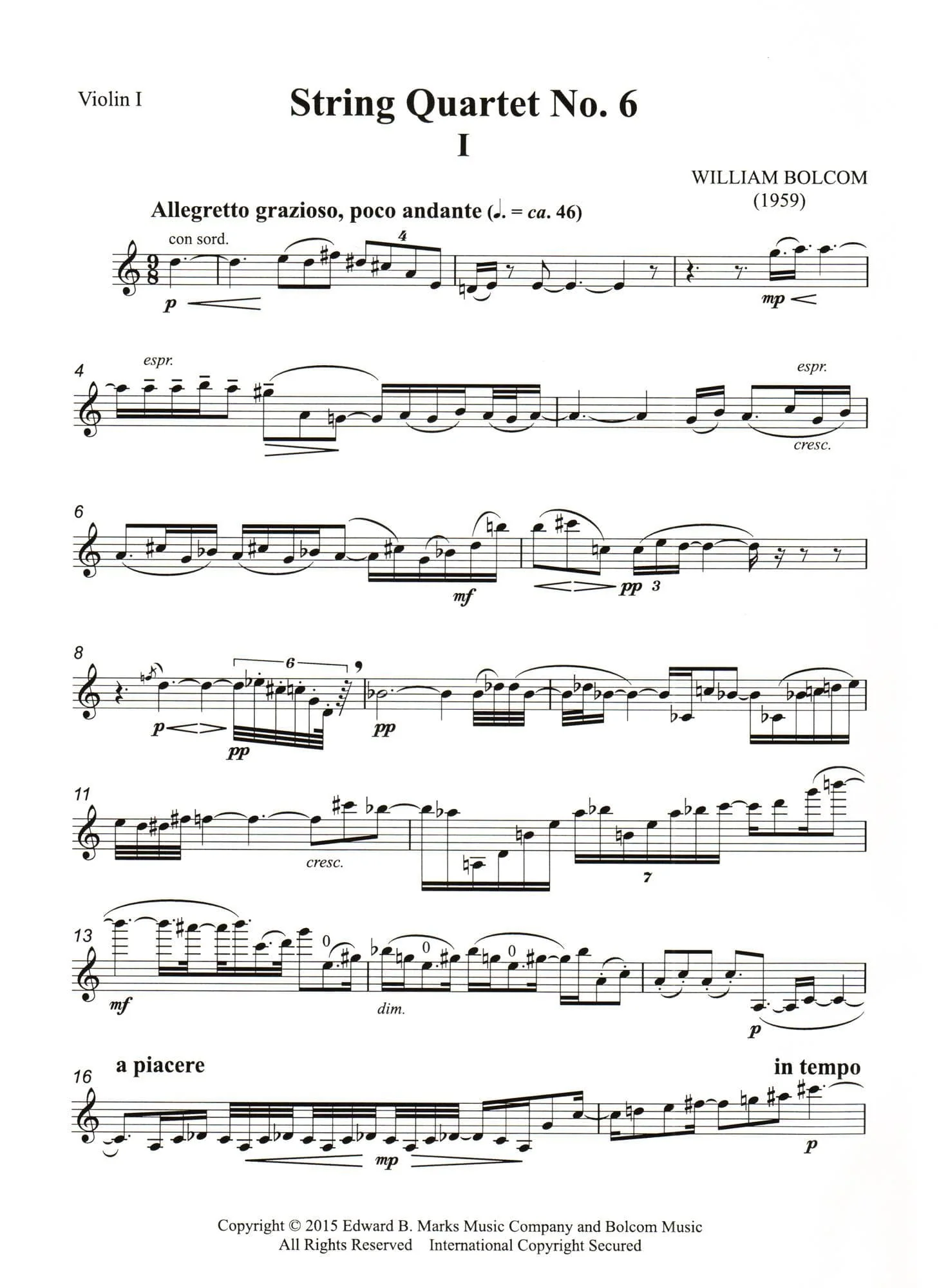 Bolcom, William - String Quartet No. 6 - Score and Parts - Edward B. Marks Music Company - Image 3