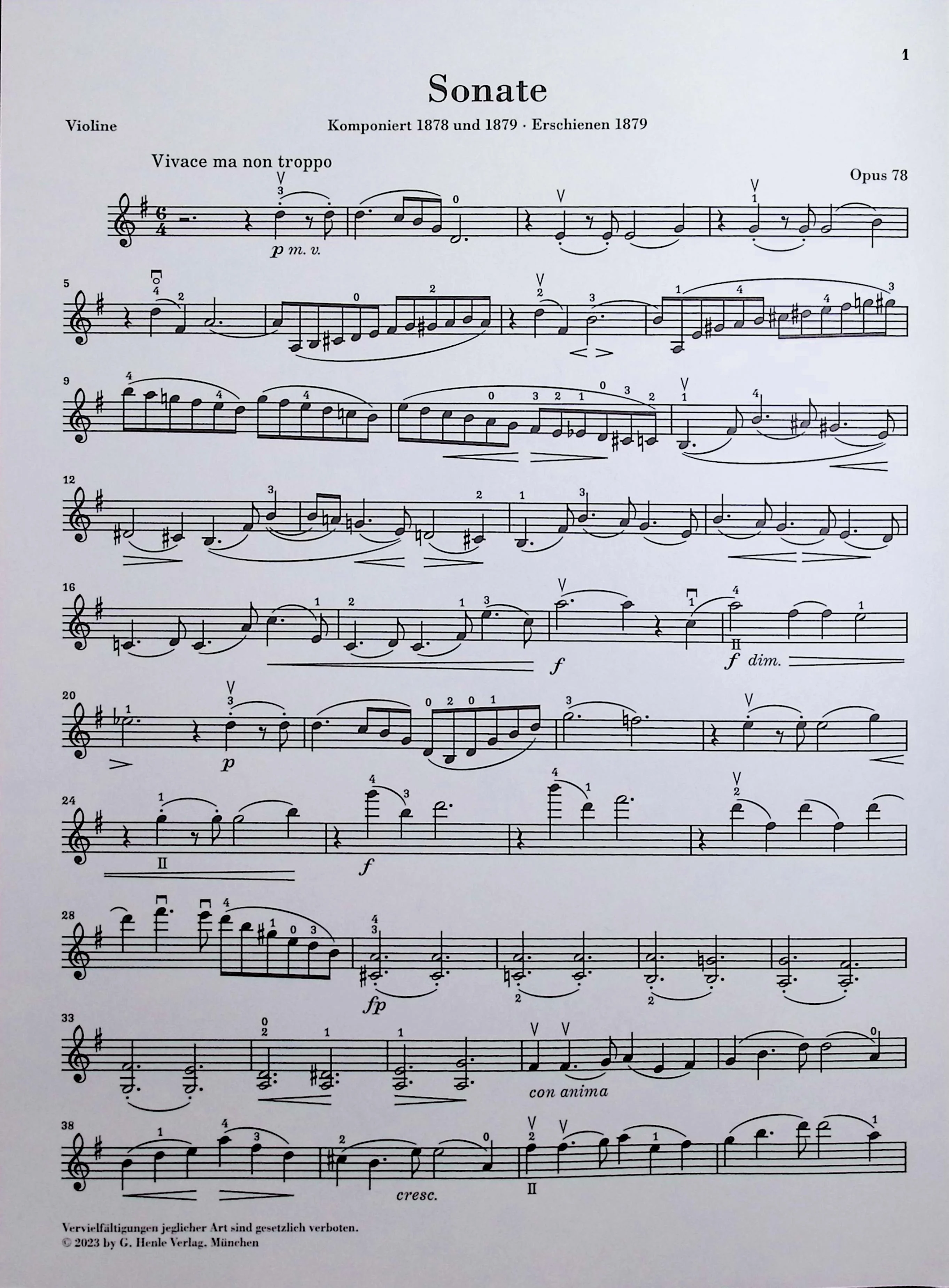 Brahms, Johannes - Sonata in G major op. 78 for Piano and Violin - Edited by Wiechart - G. Henle Verlag - Image 3
