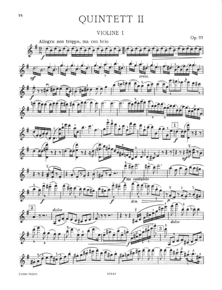 Brahms, Johannes - Quintet No 2 In G Major Op 111 for Two Violins, Two Violas and Cello - Arranged by the Gewandhaus Quartet - Peters Edition - Image 2