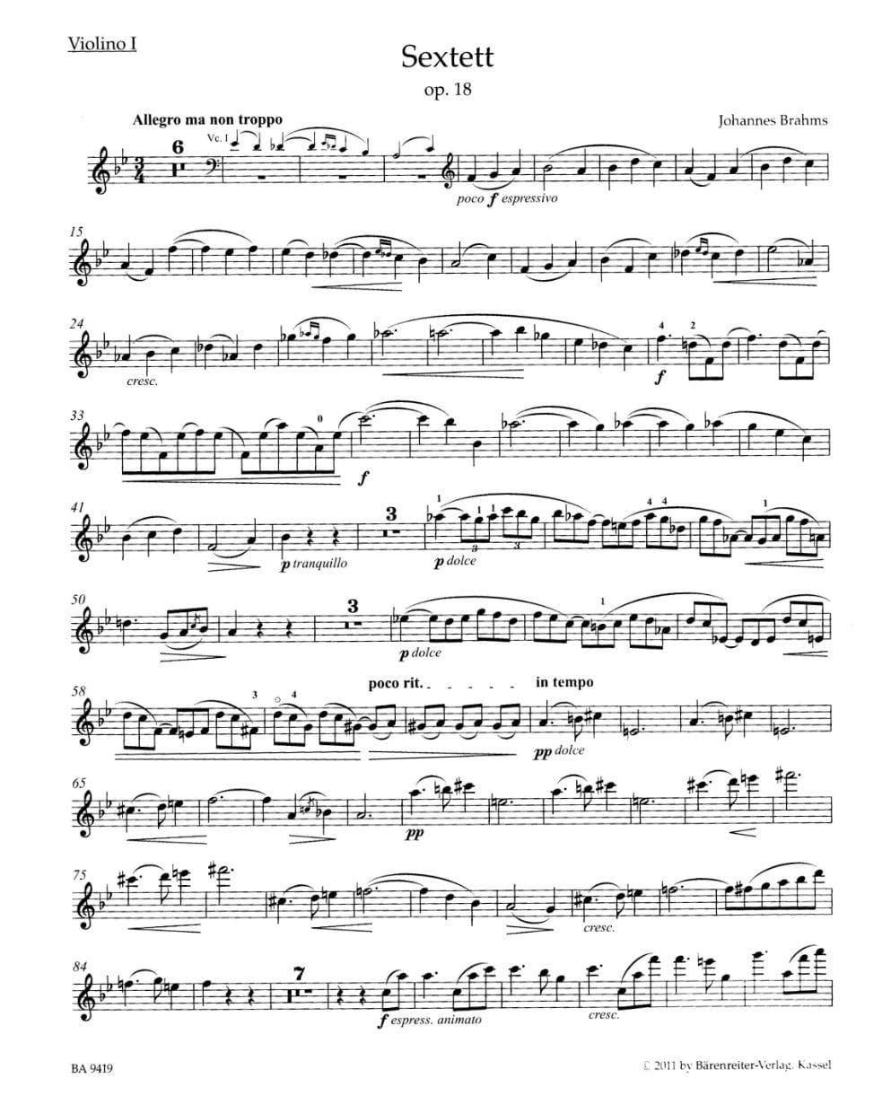 Brahms, Johannes - Sextet for 2 Violins, 2 Violas and 2 Violoncellos in B-Flat Major, Op 18 - edited by Christopher Hogwood - Bärenreiter - Image 2