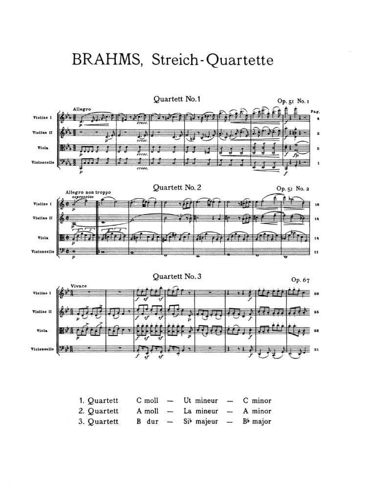 Brahms, Johannes - 3 Quartets Op 51 and 67 for Two Violins, Viola and Cello - Arranged by the Gewandhaus Quartet - Peters Edition - Image 2