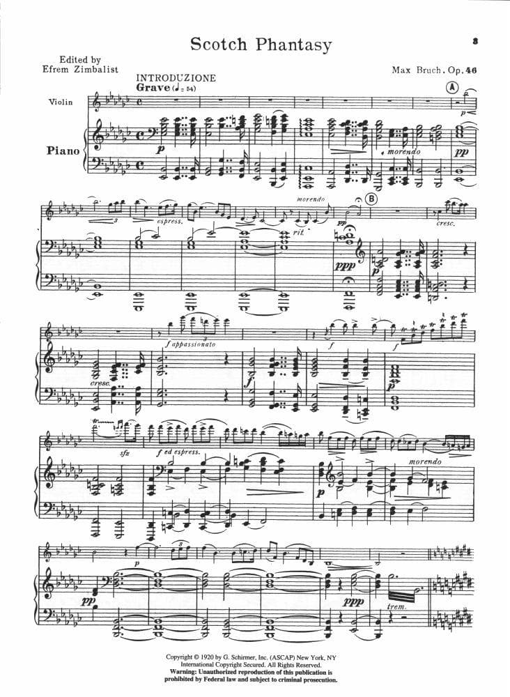 Bruch, Max - Scotch Phantasy (Scottish Fantasy) for the Violin, Op 46 - edited by Efrem Zimbalist - G Schirmer Edition - Image 3