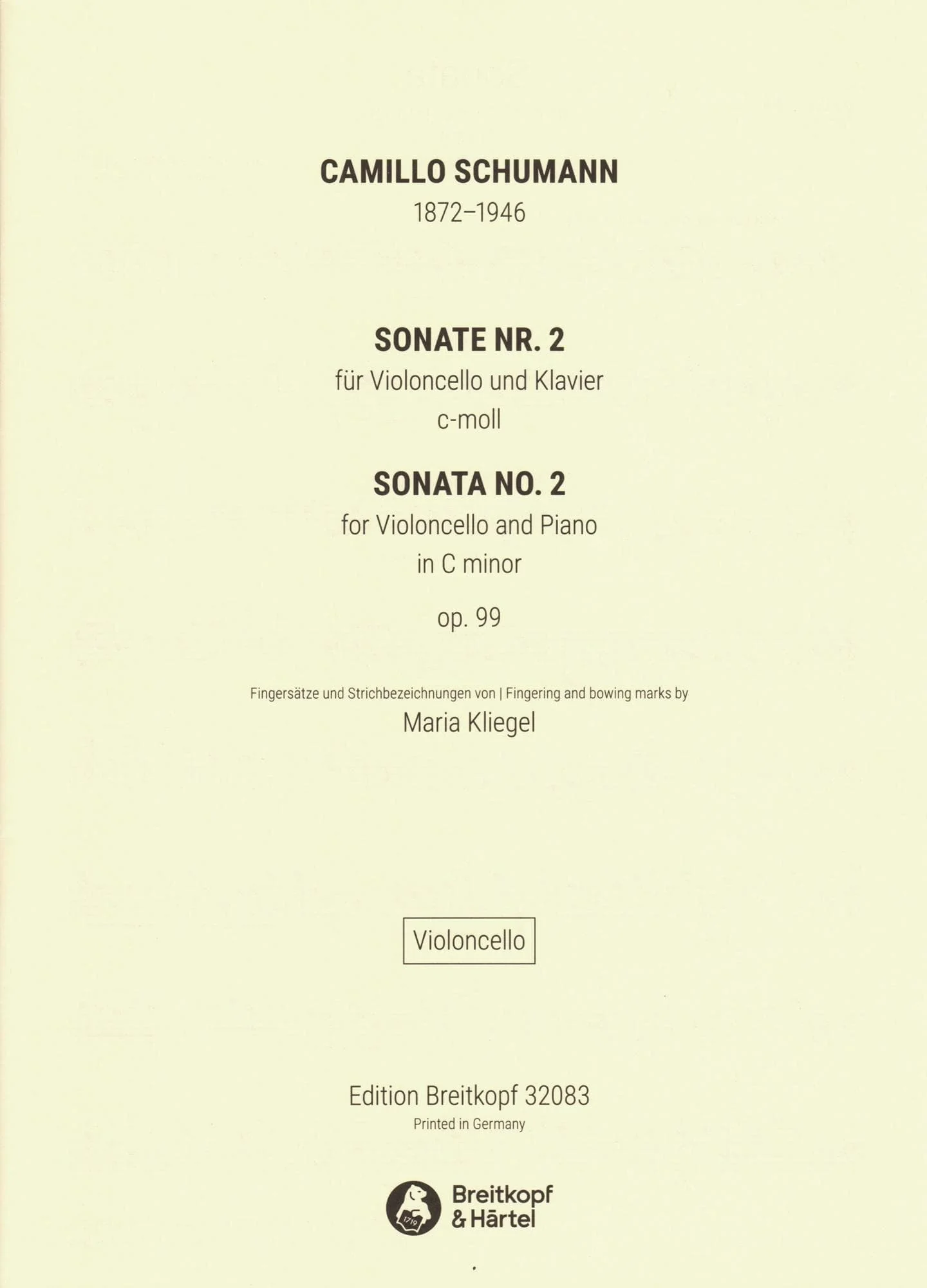 Schumann, Camillo - Sonata No. 2 in C minor, Op. 99 - for Cello and Piano - Breitkopf & Hartel URTEXT - Image 4