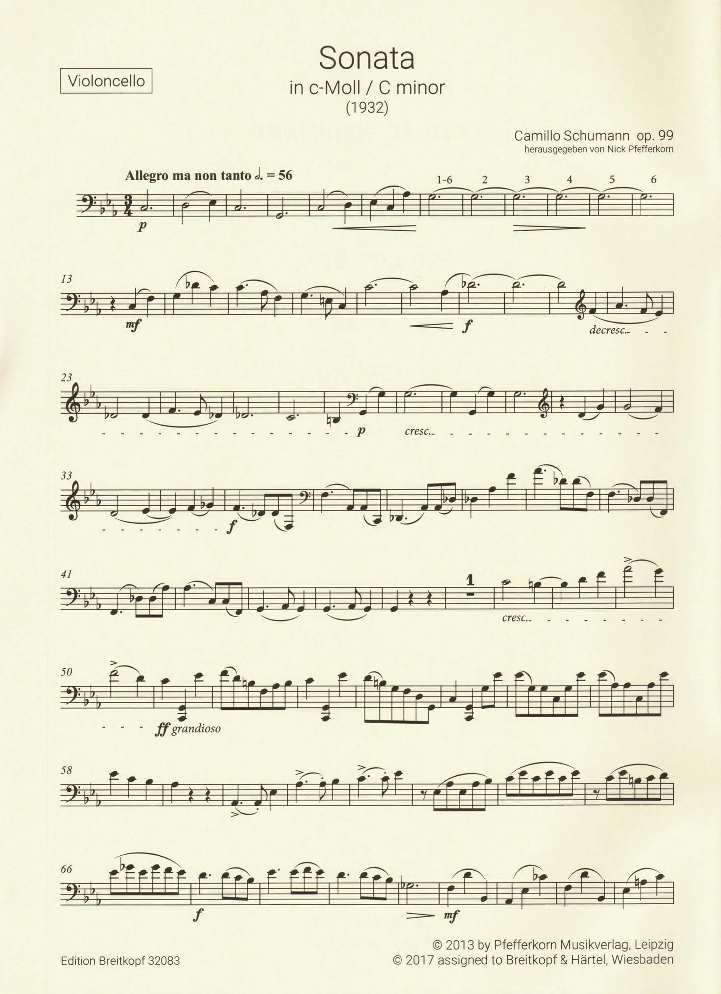 Schumann, Camillo - Sonata No. 2 in C minor, Op. 99 - for Cello and Piano - Breitkopf & Hartel URTEXT - Image 6