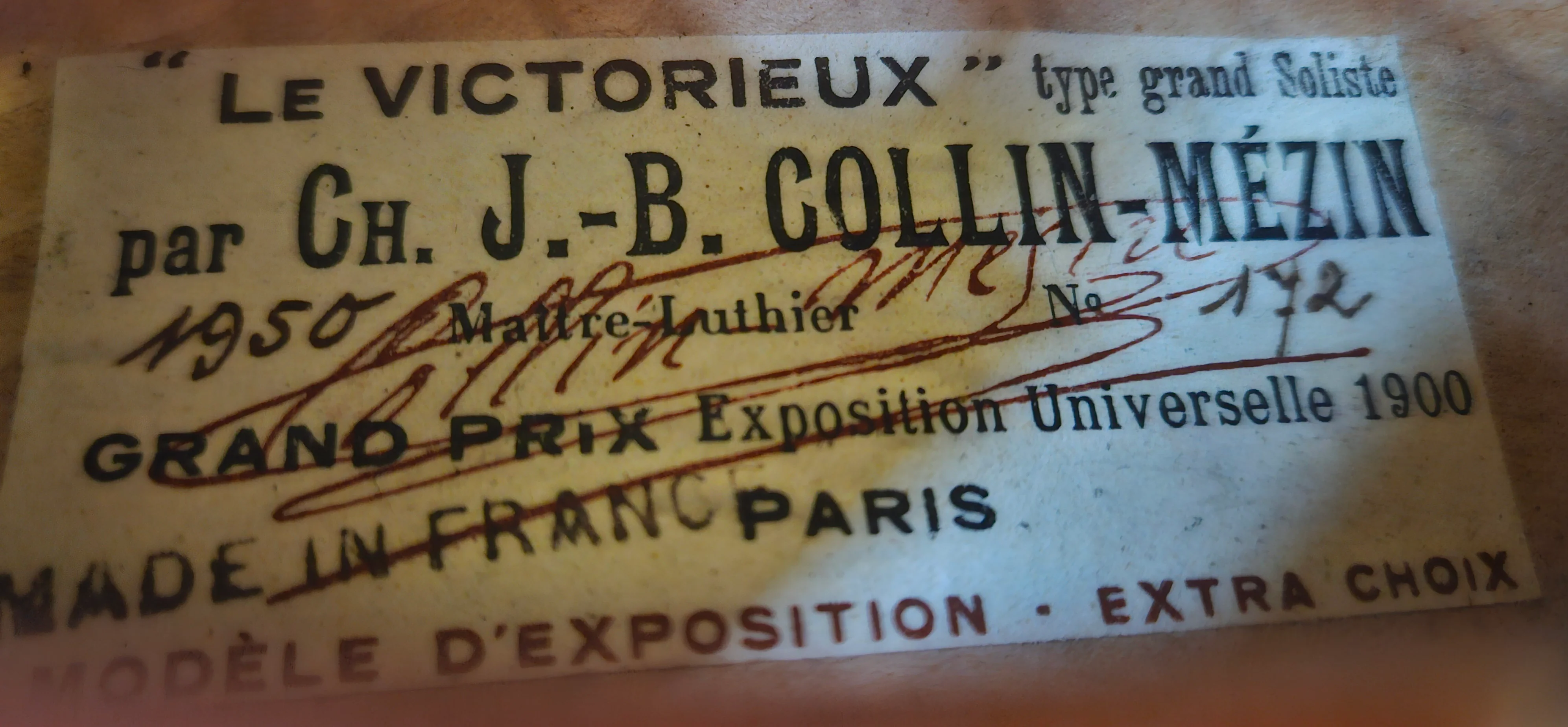 Ch. J.B. Collin-Mezin III Violin, Paris, 1950 w/ Certificate - Image 5