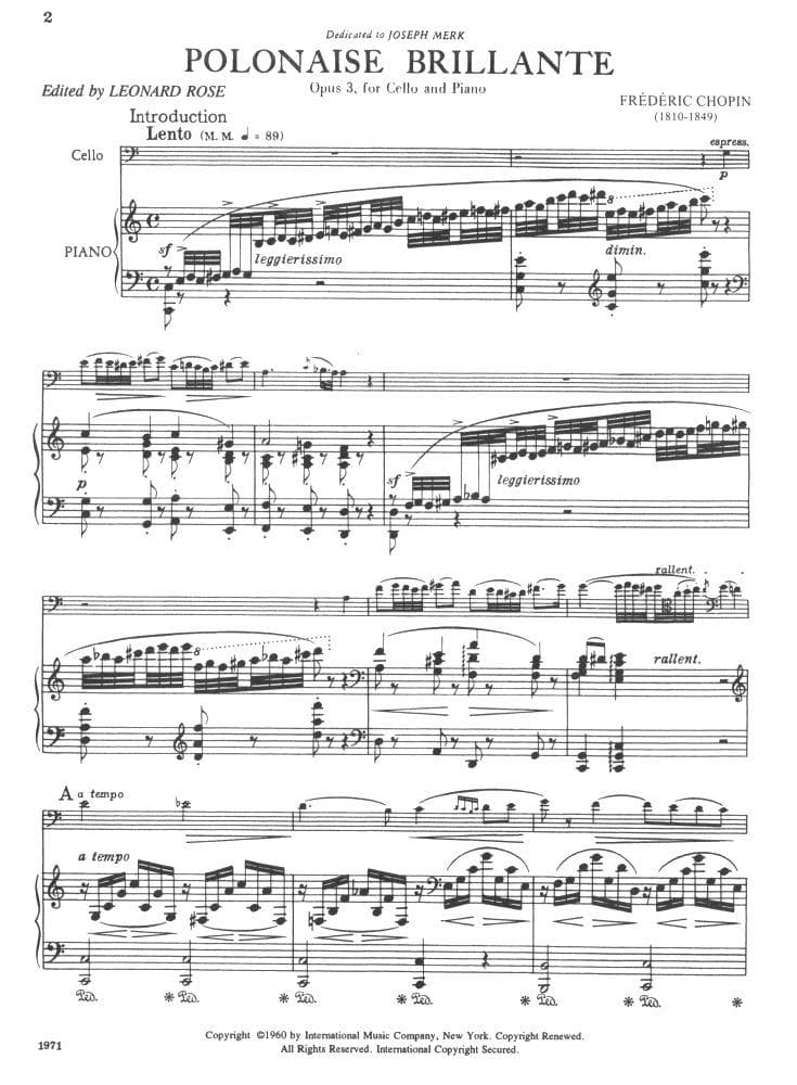 Polonaise Brillante, op 3 - Chopin, Frederic - Cello and Piano - edited by Rose - International Music Company - Image 2