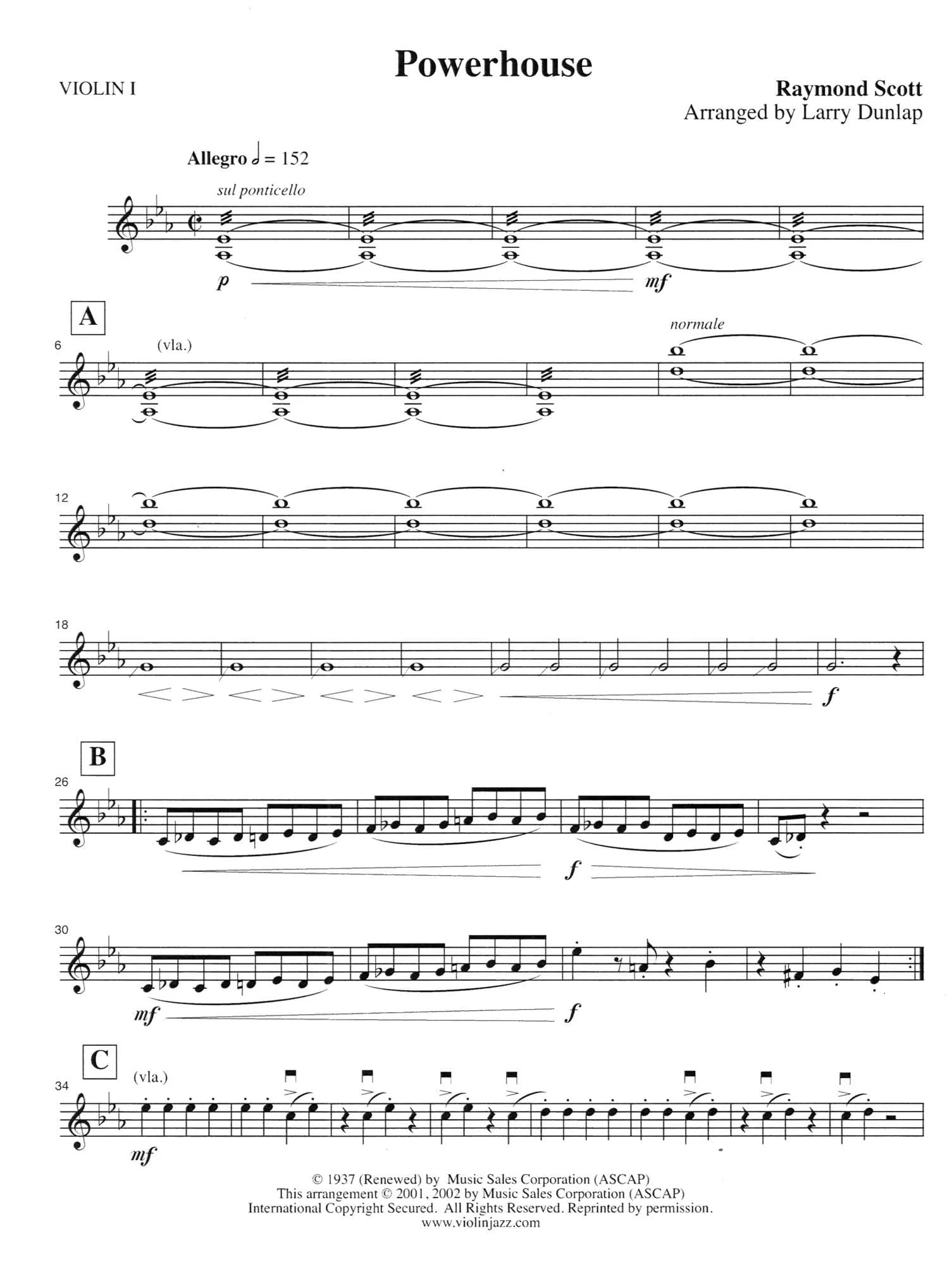 Scott, Raymond - Powerhouse, The Penguin, Siberian Sleighride, and Toy Trumpet - Raymond Scott Collection - for String Quartet - arranged by Jeremy Cohen - Violinjazz Editions - Image 13