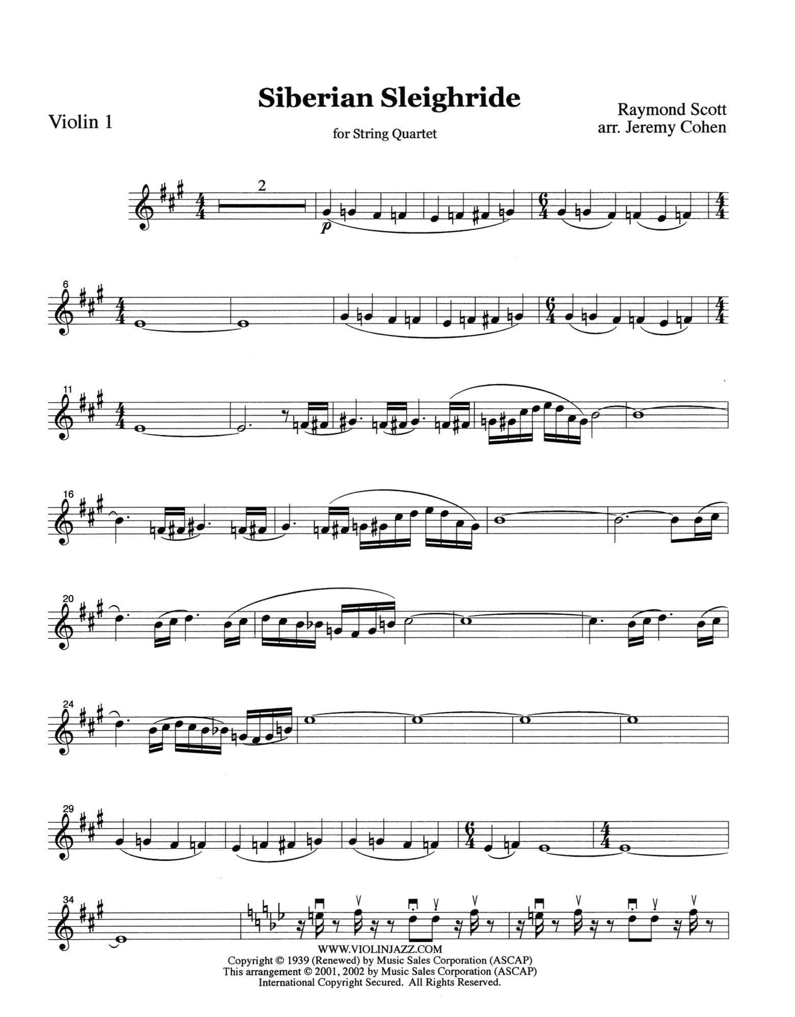 Scott, Raymond - Powerhouse, The Penguin, Siberian Sleighride, and Toy Trumpet - Raymond Scott Collection - for String Quartet - arranged by Jeremy Cohen - Violinjazz Editions - Image 5