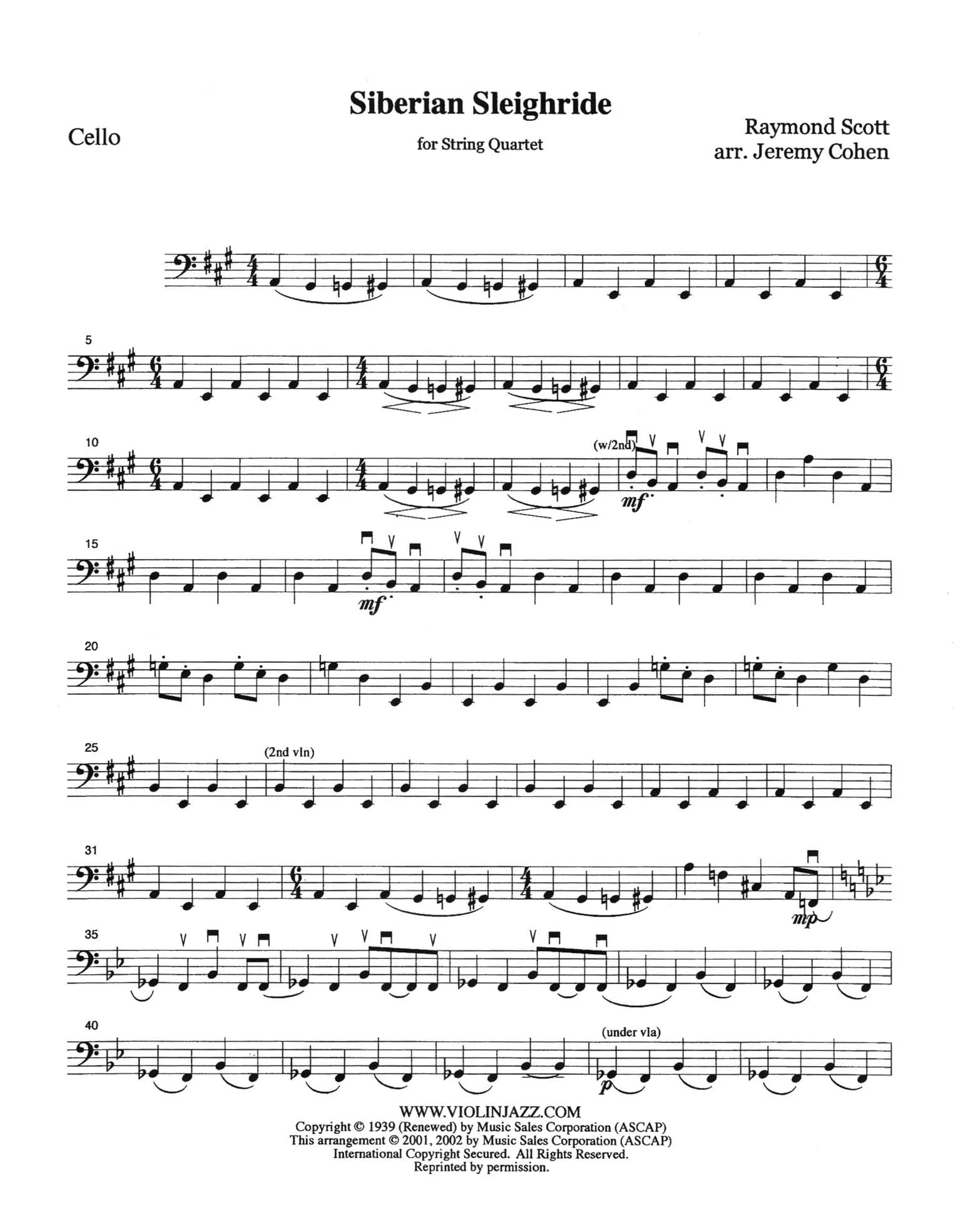 Scott, Raymond - Powerhouse, The Penguin, Siberian Sleighride, and Toy Trumpet - Raymond Scott Collection - for String Quartet - arranged by Jeremy Cohen - Violinjazz Editions - Image 8