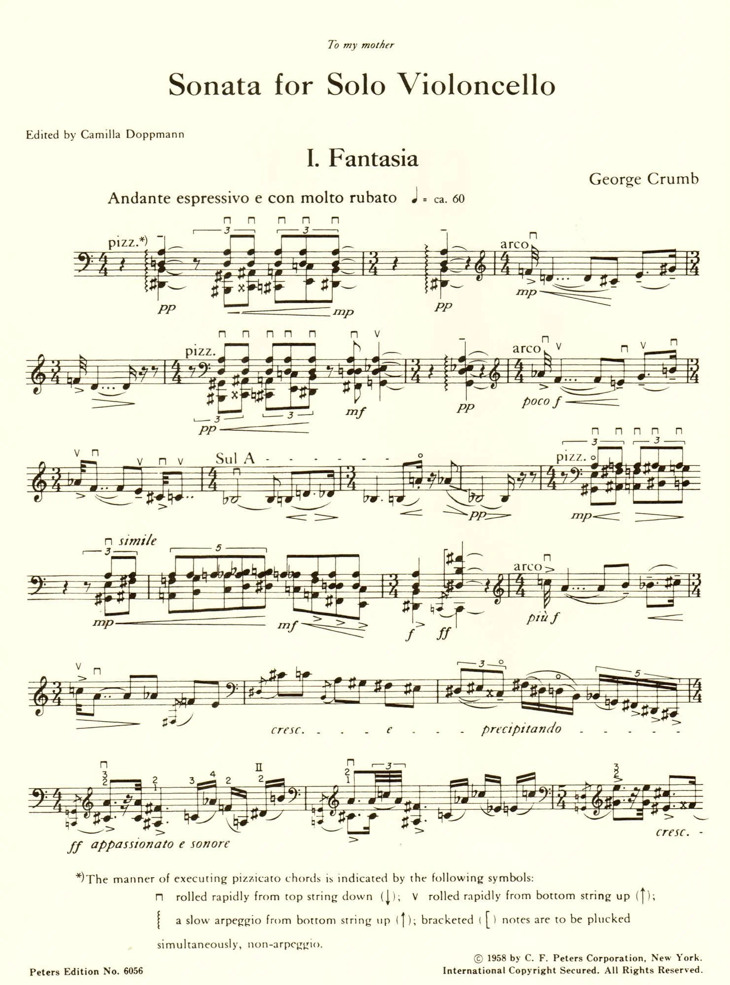 Crumb, George - Sonata for Solo Cello - edited by Camilla Doppmann - Edition Peters - Image 2