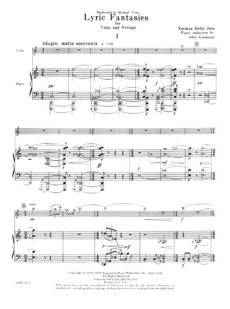 Dello Joio, Norman - Lyric Fantasies For Viola and Strings - Viola and Piano - Associated Music Edition (Hal Leonard) - Image 2
