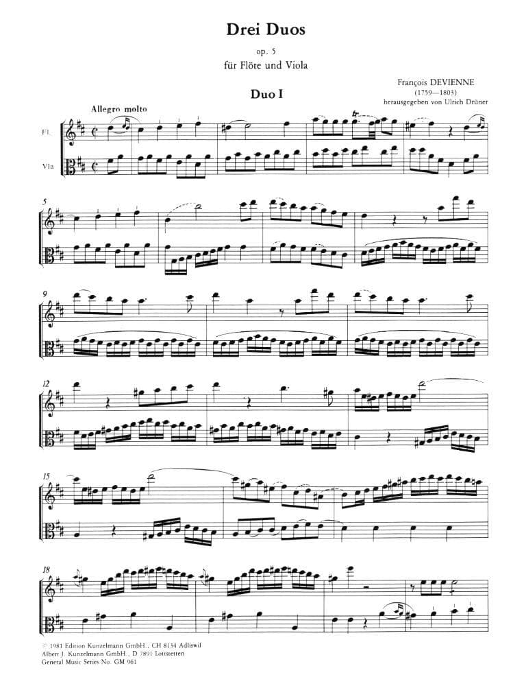 Devienne, François - Three Duos For Flute and Viola, Op 5 - edited by Druener - Kunzelmann Edition - Image 2