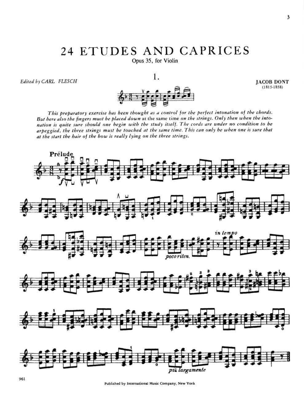 Dont, Jakob - 24 Etudes and Caprices, Op 35 - Violin solo - edited by Carl Flesch - International Edition - Image 2