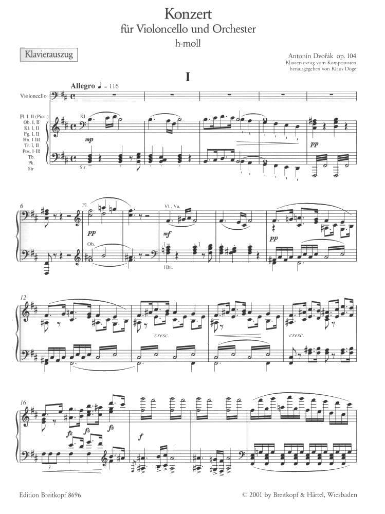 Dvorak, Antonin - Cello Concerto in B Minor, Op 104 - Cello and Piano - edited by Doge and Schiff - Breitkopf Edition - Image 2