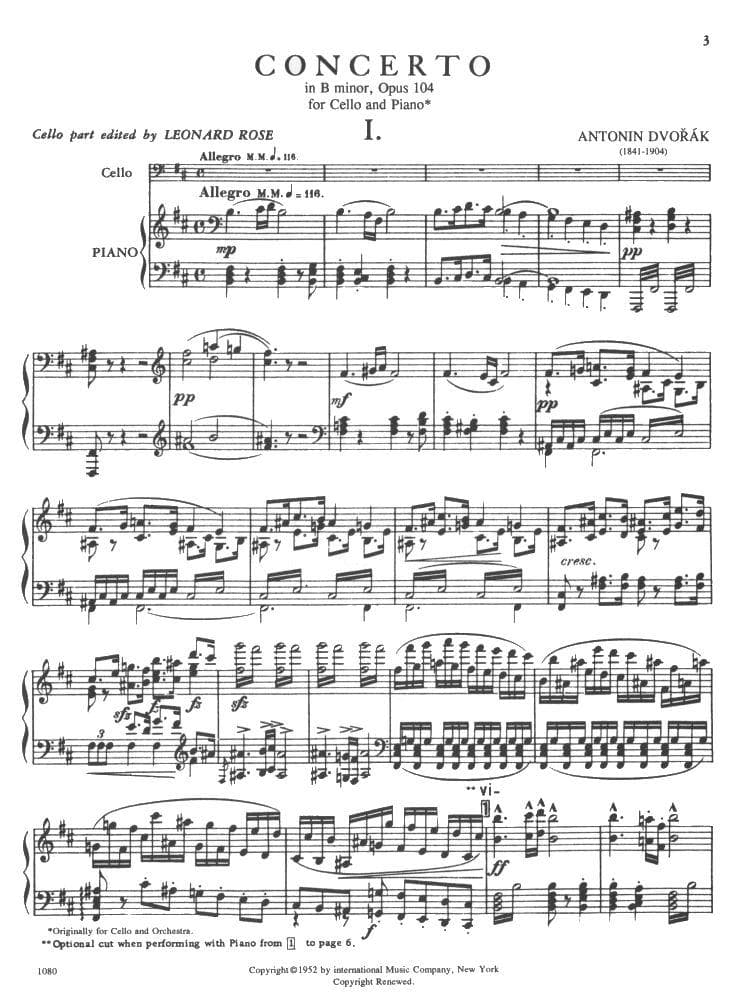 Dvorak, Antonin - Cello Concerto in B Minor, Op 104 - Cello and Piano - edited by Rose - International Music Company - Image 2