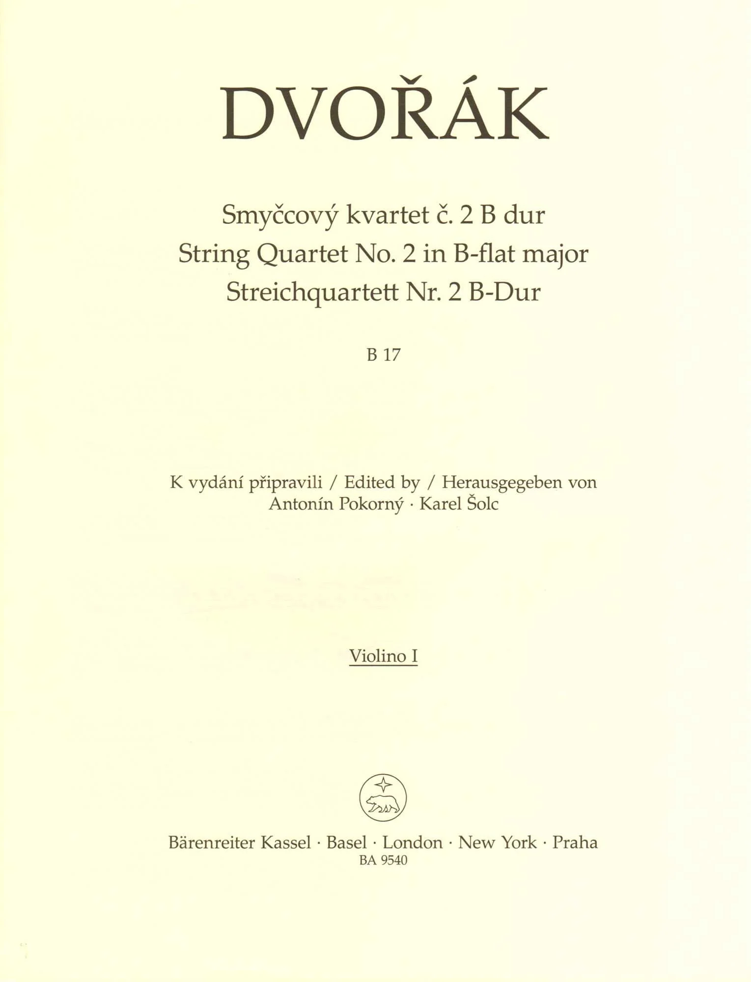 Dvorak, Antonin - String Quartet No. 2 in B-flat Major - Parts Only - edited by Pokorny and Solc - Barenreiter URTEXT - Image 2