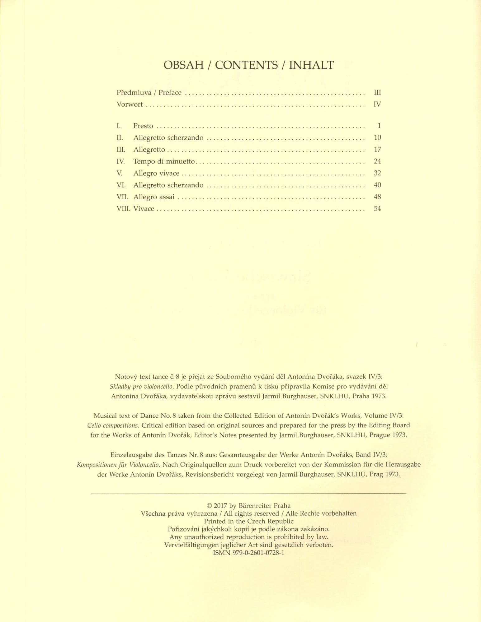 Dvorak, Antonin - Slavonic Dances, Op. 46 - arranged by J. Gemrot - for Cello and Piano - Barenreiter - Image 3