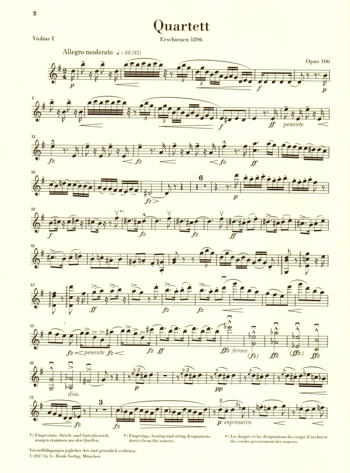 Dvorak, Antonin - String Quartet in G major - Opus 106 - Parts Only - Edited by Peter Jost - G Henle Verlag URTEXT - Image 2