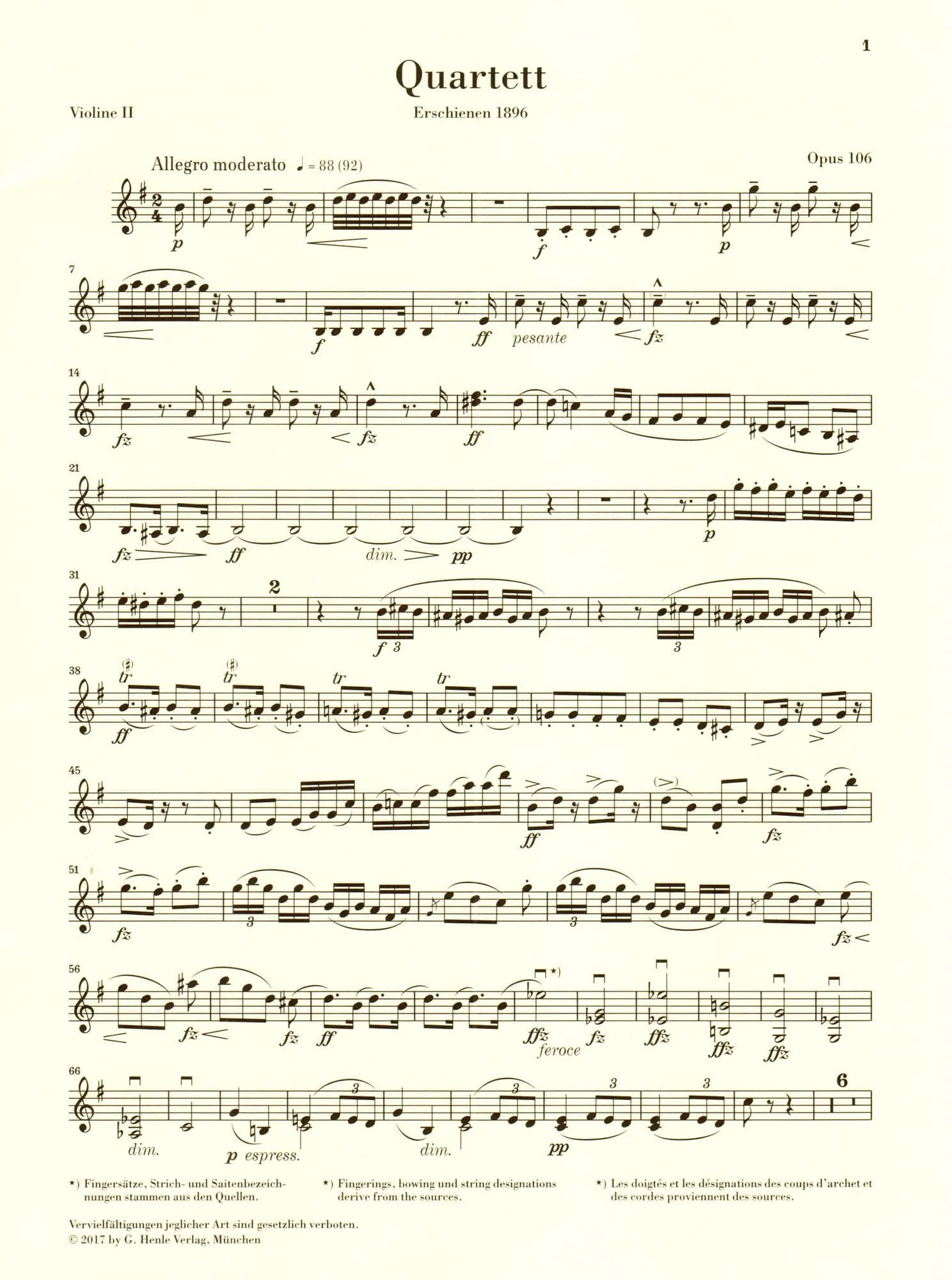 Dvorak, Antonin - String Quartet in G major - Opus 106 - Parts Only - Edited by Peter Jost - G Henle Verlag URTEXT - Image 3