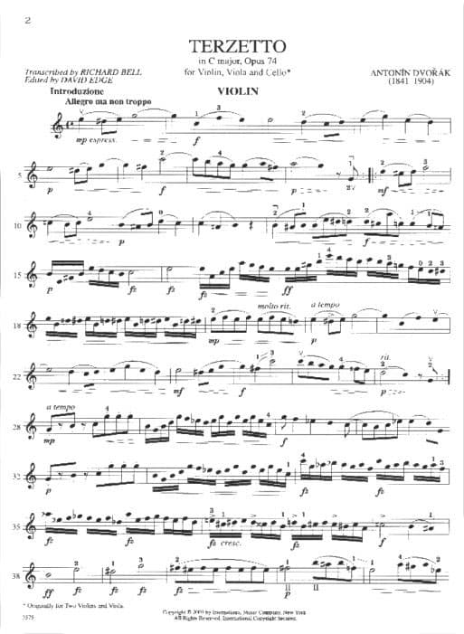 Dvo?ák, Antonín - Terzetto in C Major, Op 74 - transcribed for Violin, Viola, and Cello - edited by Richard Bell and the Seraphin Trio - International Edition - Image 2