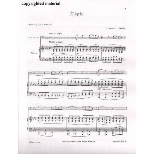 Fauré, Gabriel - Élégie, Op 24 - Cello and Piano - edited by Alwin Schroeder - Boston Music Company - Image 2