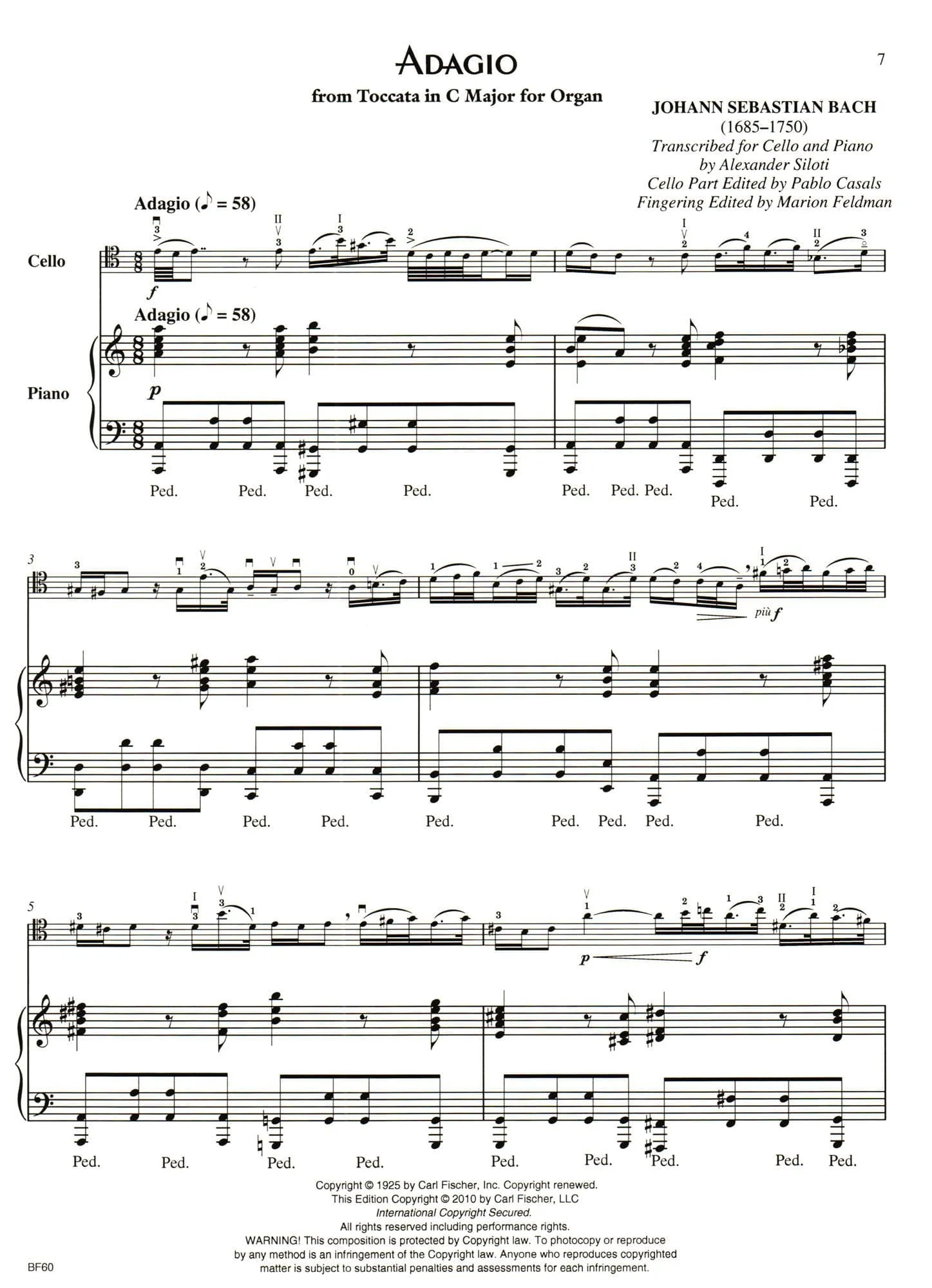 Pablo Casals - The Casals Legacy - 10 Solos for Cello and Piano - compiled by Marion Feldman - Carl Fischer Publications - Image 3