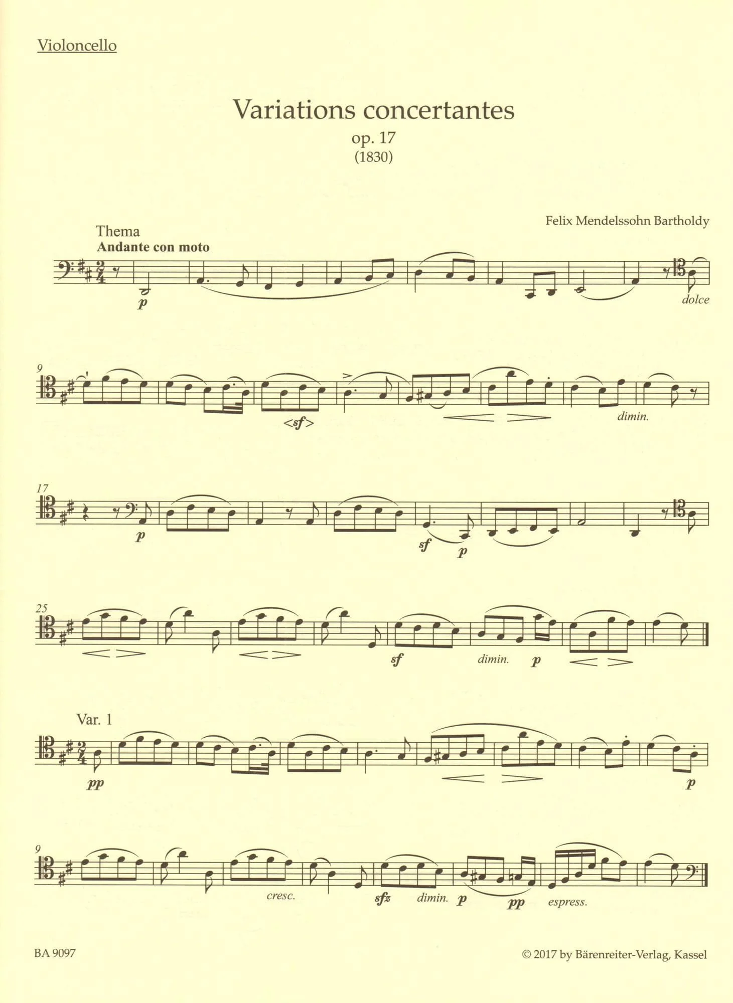 Mendelssohn, Felix - Complete Works, Volume 2 - Op. 17, Op. 109, Assai Tranquillo, Variationen - for Cello and Piano - Barenreiter URTEXT - Image 7