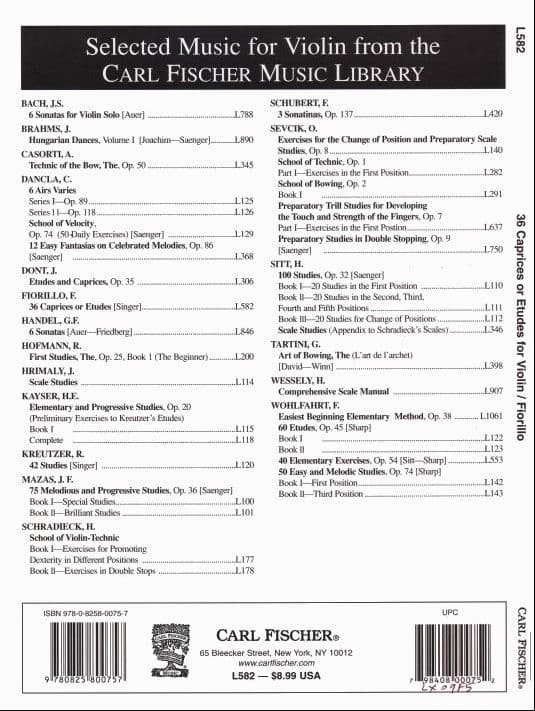 Fiorillo, Federigo - 36 Etudes or Caprices - Violin - edited by E Singer - Carl Fischer Edition - Image 3