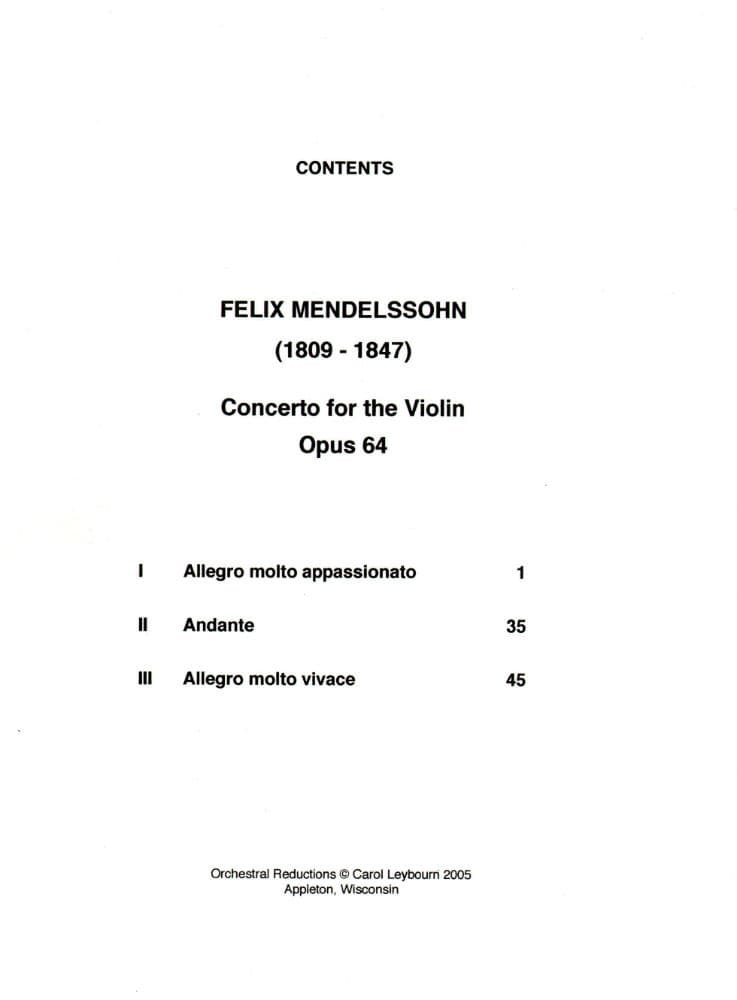 Mendelssohn, Felix - Violin Concerto in e minor, Op 64 - PIANO ACCOMPANIMENT ONLY - arranged by Carol Leybourn - Frustrated Accompanist Edition - Image 2