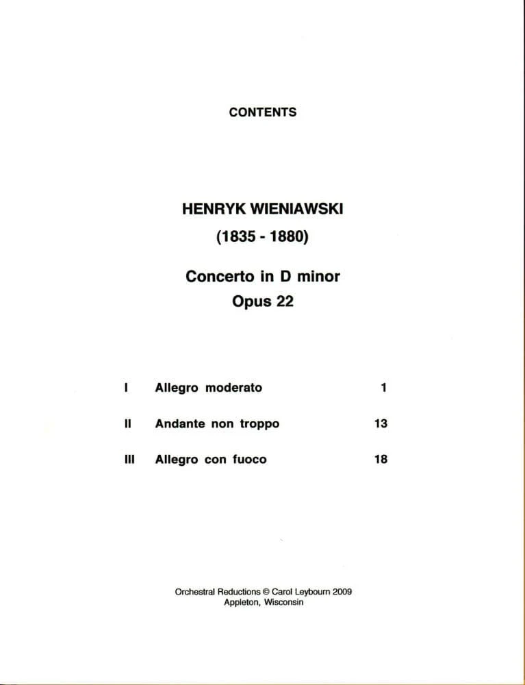 Wieniawski, Henryk - Violin Concerto No 2 in d minor, Op 22 - PIANO ACCOMPANIMENT ONLY - arranged by Carol Leybourn - Frustrated Accompanist Edition - Image 2