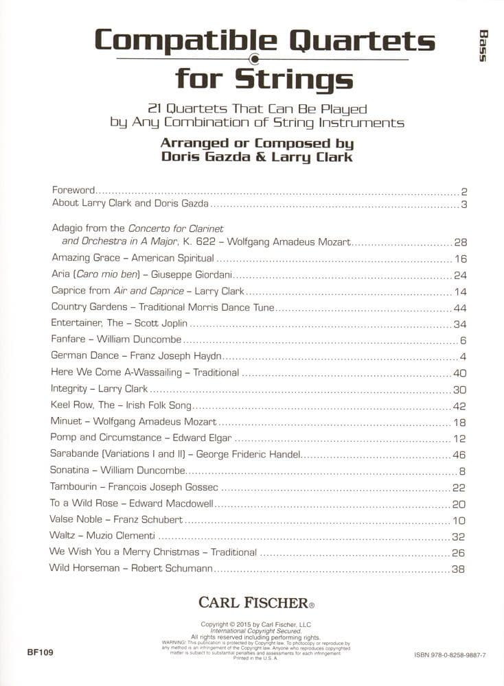 Gazda / Clark - Compatible Quartets for Strings Bass - Carl Fischer - Image 2
