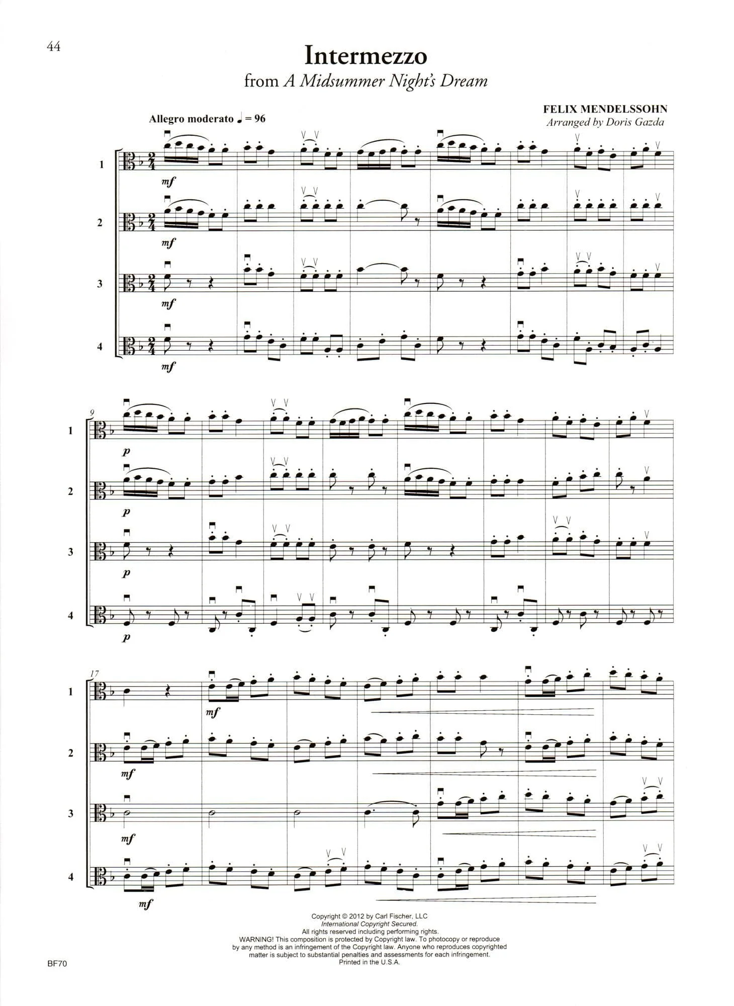 Progressive Quartets for Viola - 26 Quartet for Any Combination of Stringed Instruments - Arranged by Doris Gazda - Carl Fischer Publication - Image 4