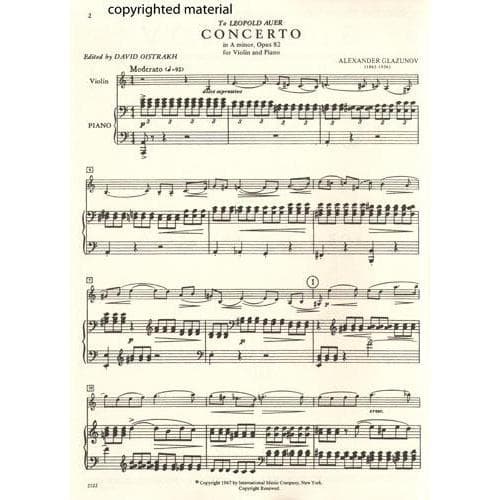 Glazunov, Alexander - Concerto in a minor, Op 82 - Violin and Piano - edited by David Oistrakh - International Edition - Image 2