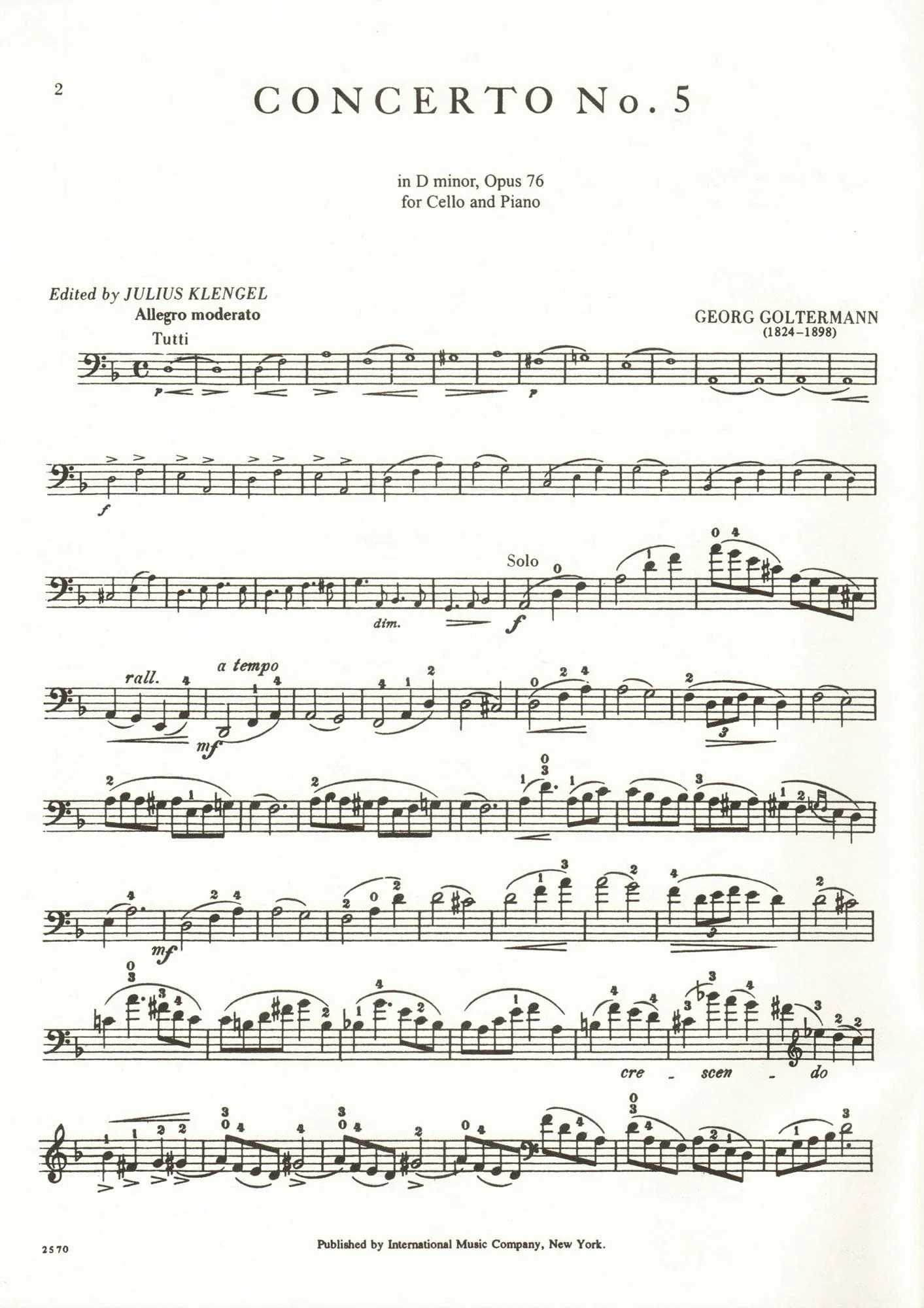 Goltermann, Georg - Concerto No 5 in d minor, Op 76 - Cello and Piano - edited by Julius Klengel - International Edition - Image 3